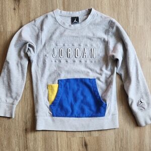 Jordan Kids Light Gray Sweatshirt with Blue & Yellow Pocket